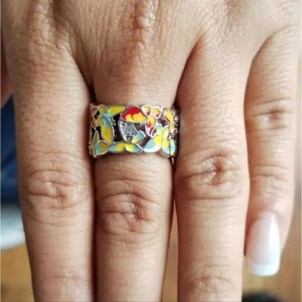 Colorful Enamel Butterfly Ring for women size 7